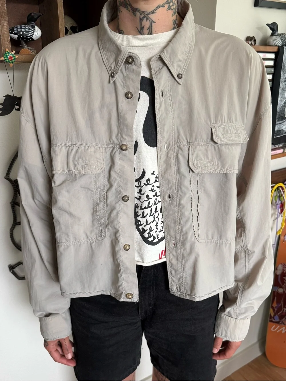 Vintage 90s 2000s Cropped The North Face Nylon Button Down Shirt ~ Size XL - Picture 2 of 9